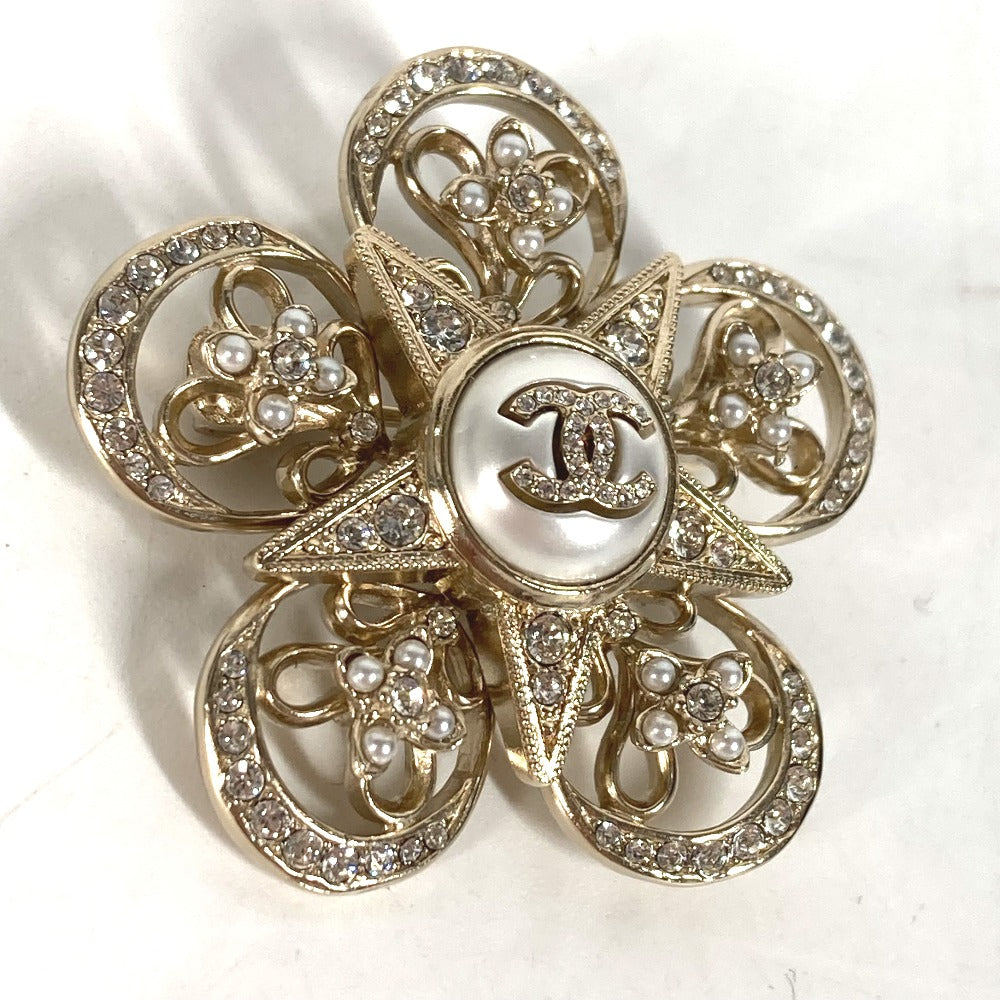 CHANEL Brooch ABC098 metal gold Rhinestone faux pearl C23K logo COCO Mark Women Used