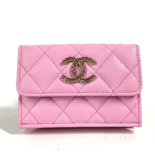 CHANEL Trifold wallet AP3182 Caviar skin pink CC COCO Mark matelasse small flap wallet