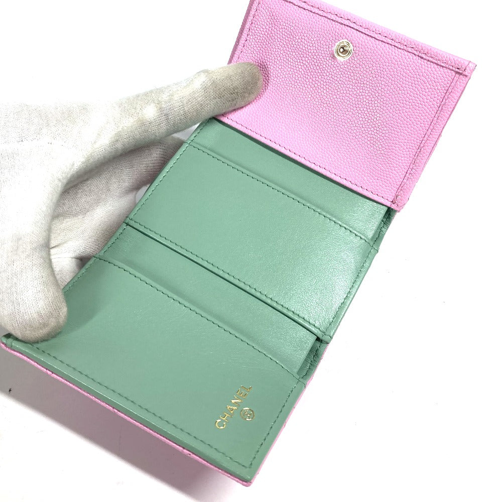 CHANEL Trifold wallet AP3182 Caviar skin pink CC COCO Mark matelasse small flap wallet