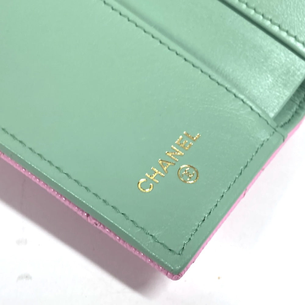 CHANEL Trifold wallet AP3182 Caviar skin pink CC COCO Mark matelasse small flap wallet