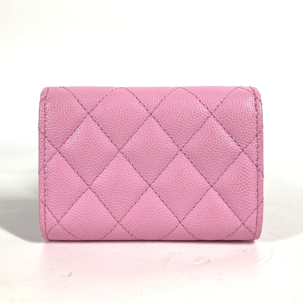 CHANEL Trifold wallet AP3182 Caviar skin pink CC COCO Mark matelasse small flap wallet