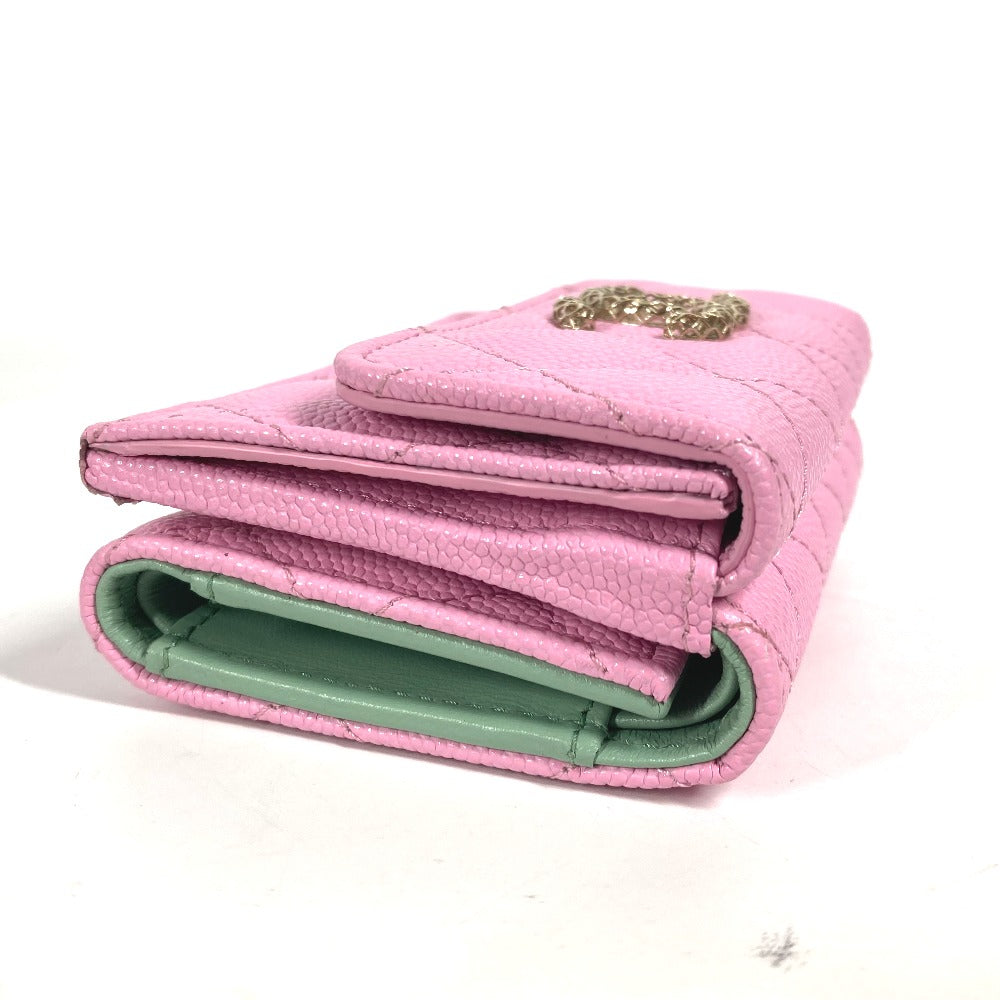 CHANEL Trifold wallet AP3182 Caviar skin pink CC COCO Mark matelasse small flap wallet