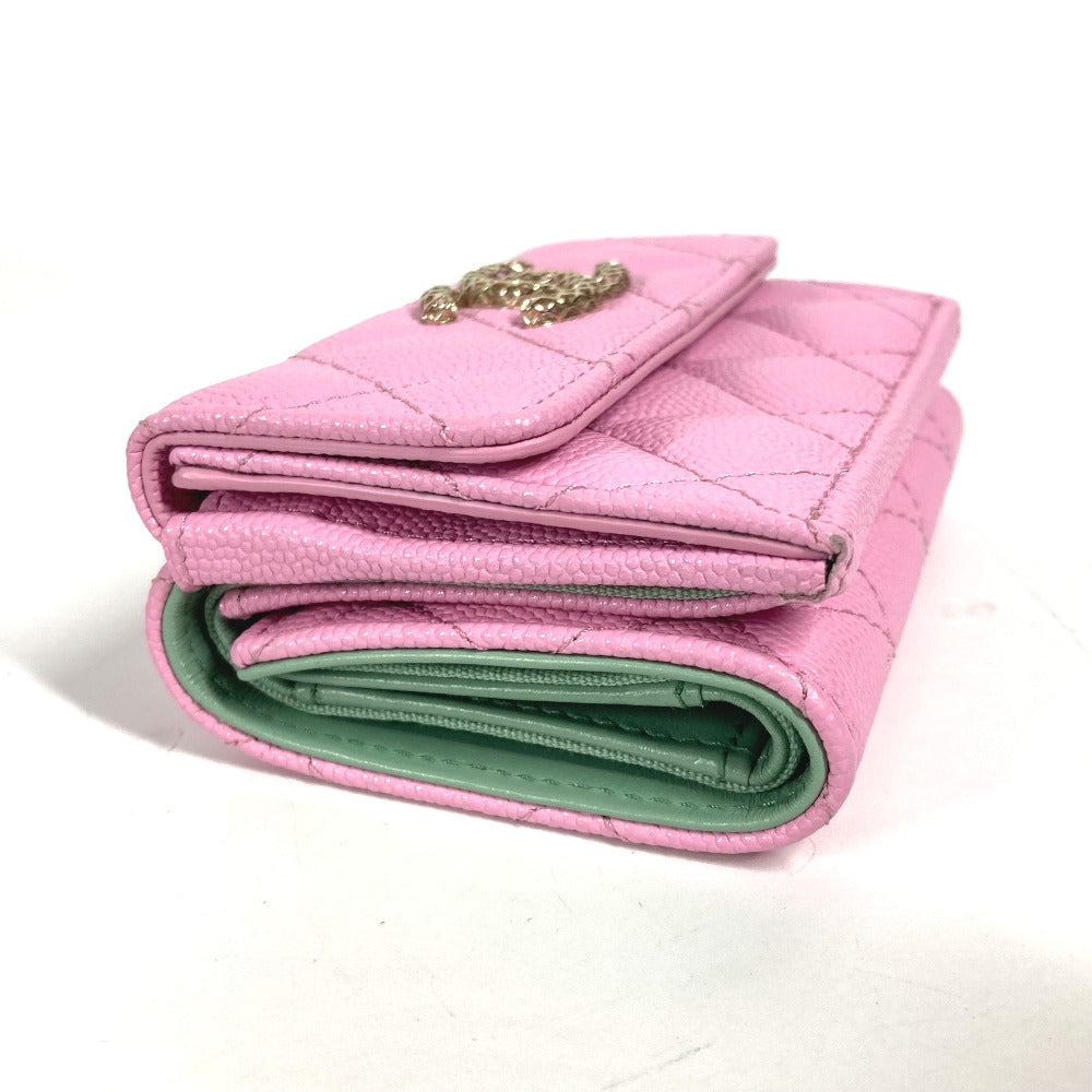 CHANEL Trifold wallet AP3182 Caviar skin pink CC COCO Mark matelasse small flap wallet