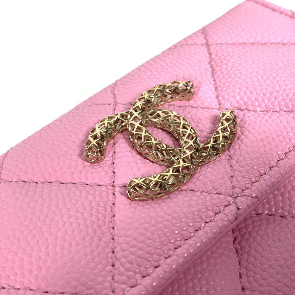CHANEL Trifold wallet AP3182 Caviar skin pink CC COCO Mark matelasse small flap wallet