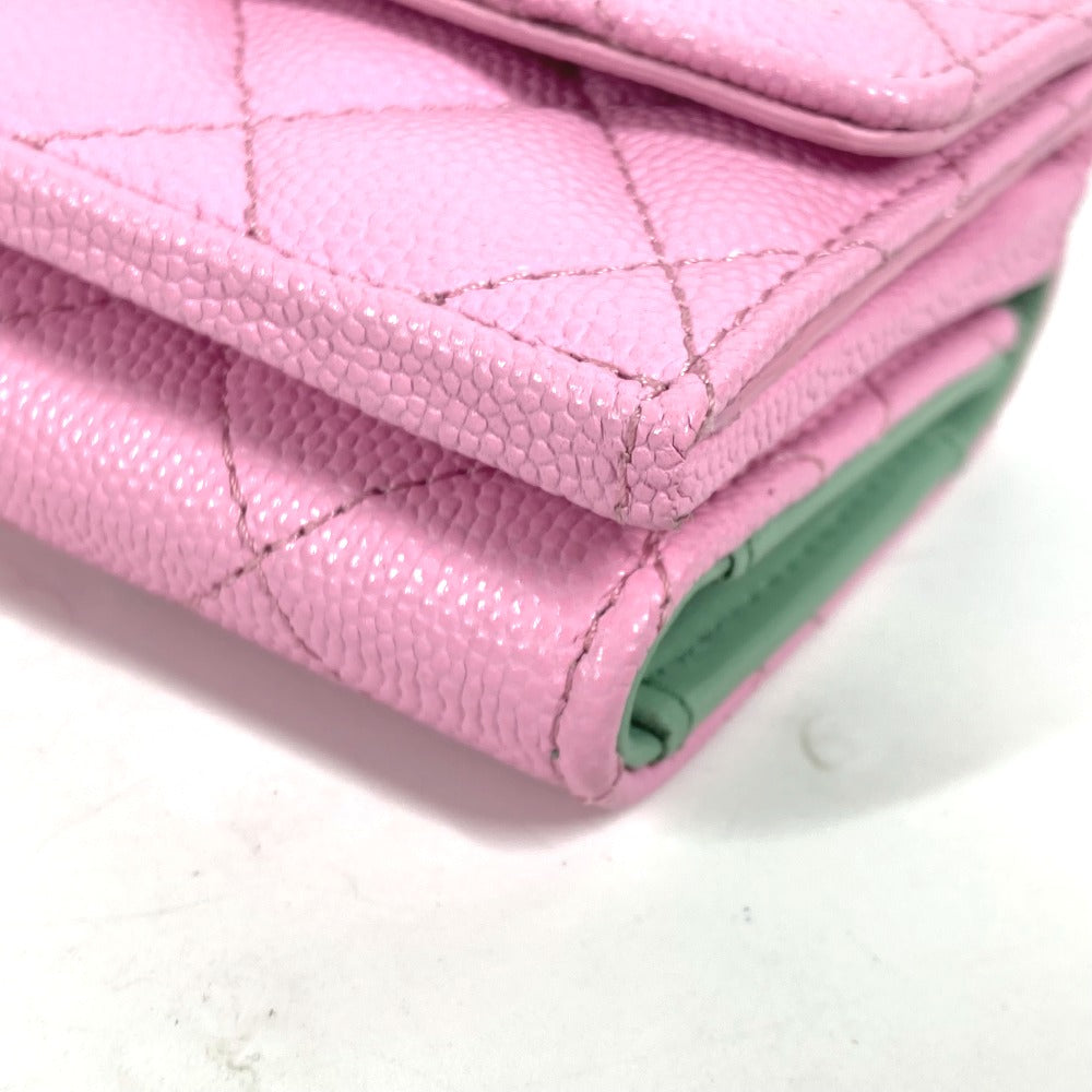 CHANEL Trifold wallet AP3182 Caviar skin pink CC COCO Mark matelasse small flap wallet