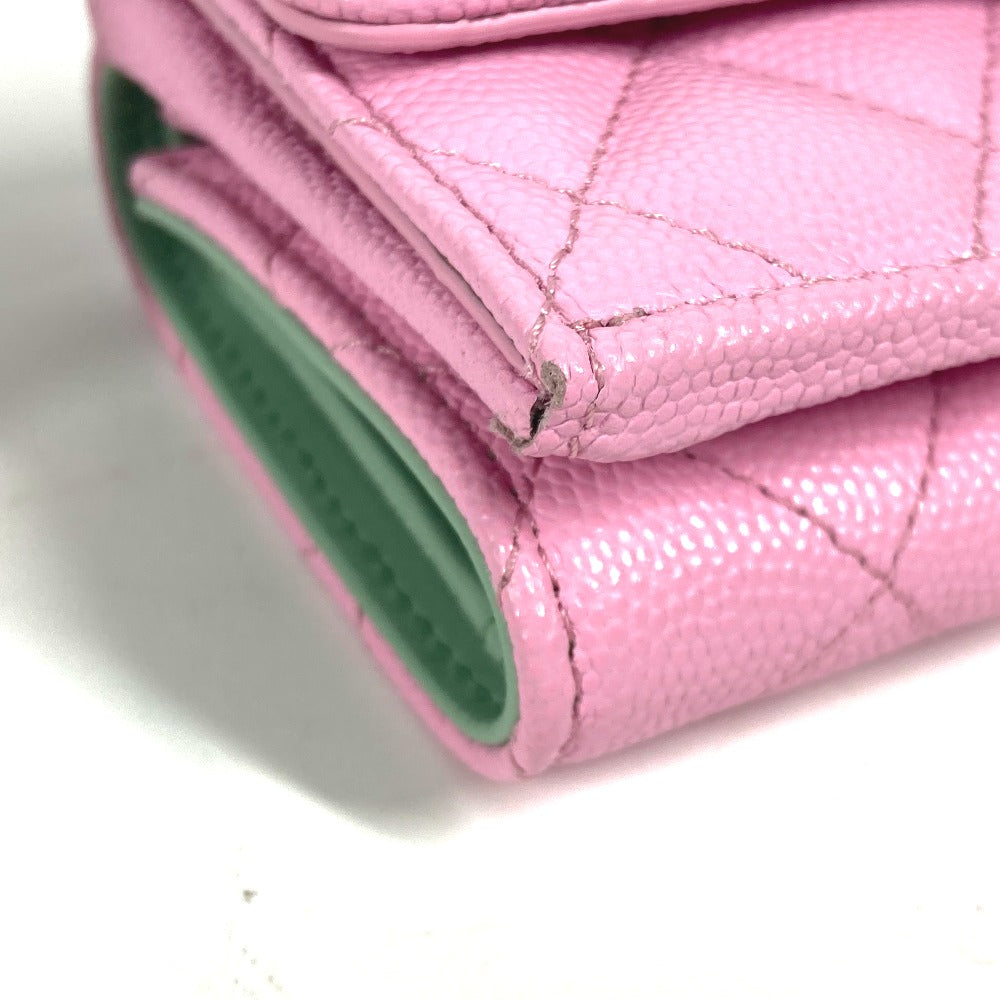 CHANEL Trifold wallet AP3182 Caviar skin pink CC COCO Mark matelasse small flap wallet