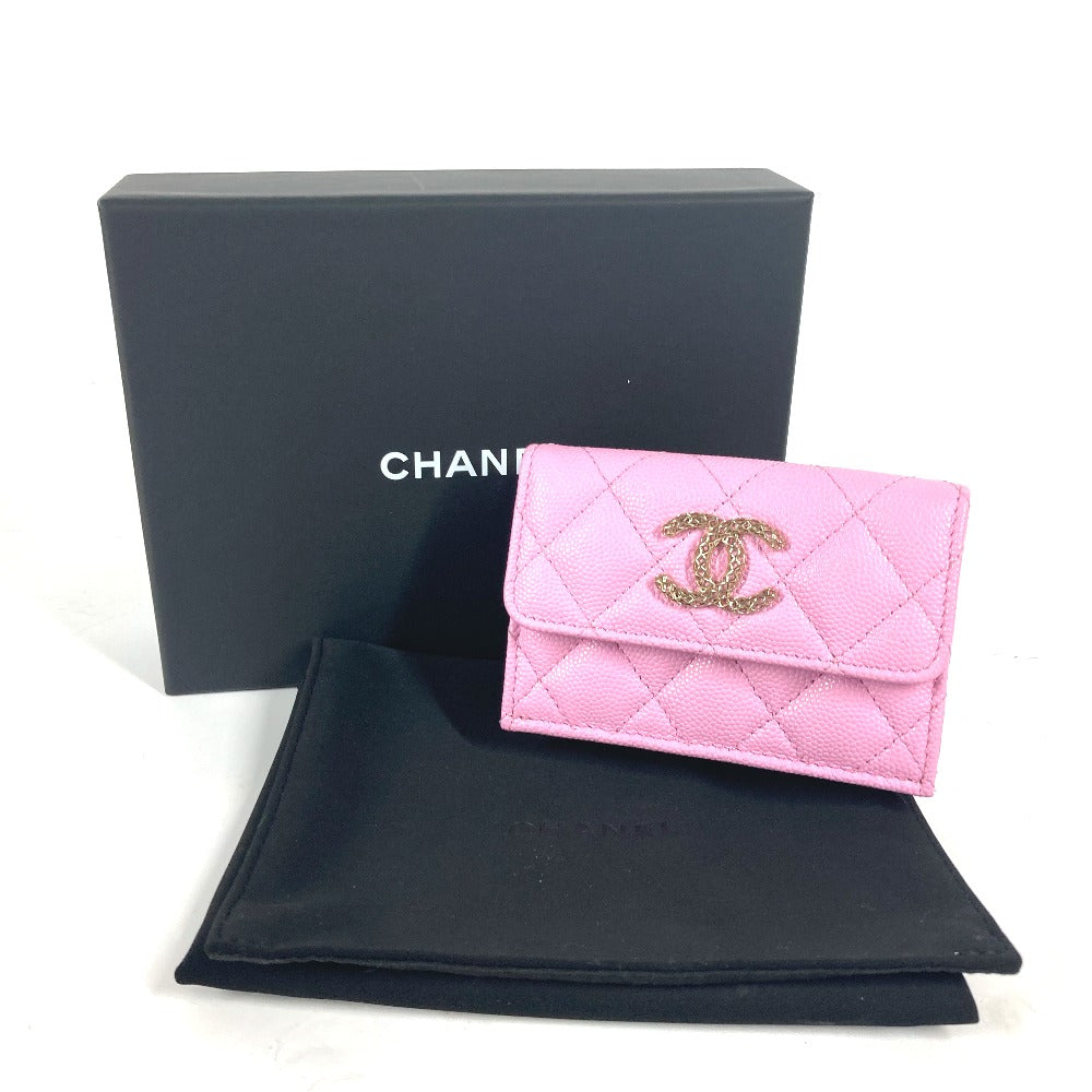 CHANEL Trifold wallet AP3182 Caviar skin pink CC COCO Mark matelasse small flap wallet