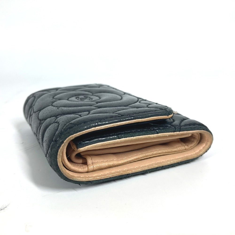 CHANEL Trifold wallet leather black By color Camelia