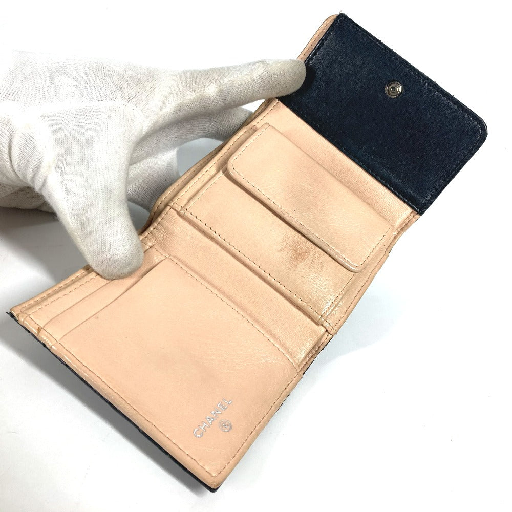 CHANEL Trifold wallet leather black By color Camelia