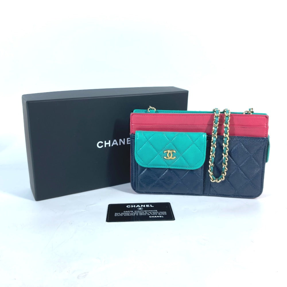 CHANEL Long Wallet Purse AP1138 Caviar skin Navy 2020 Cruise Tricolor Chain Wallet CC COCO Mark Women Used