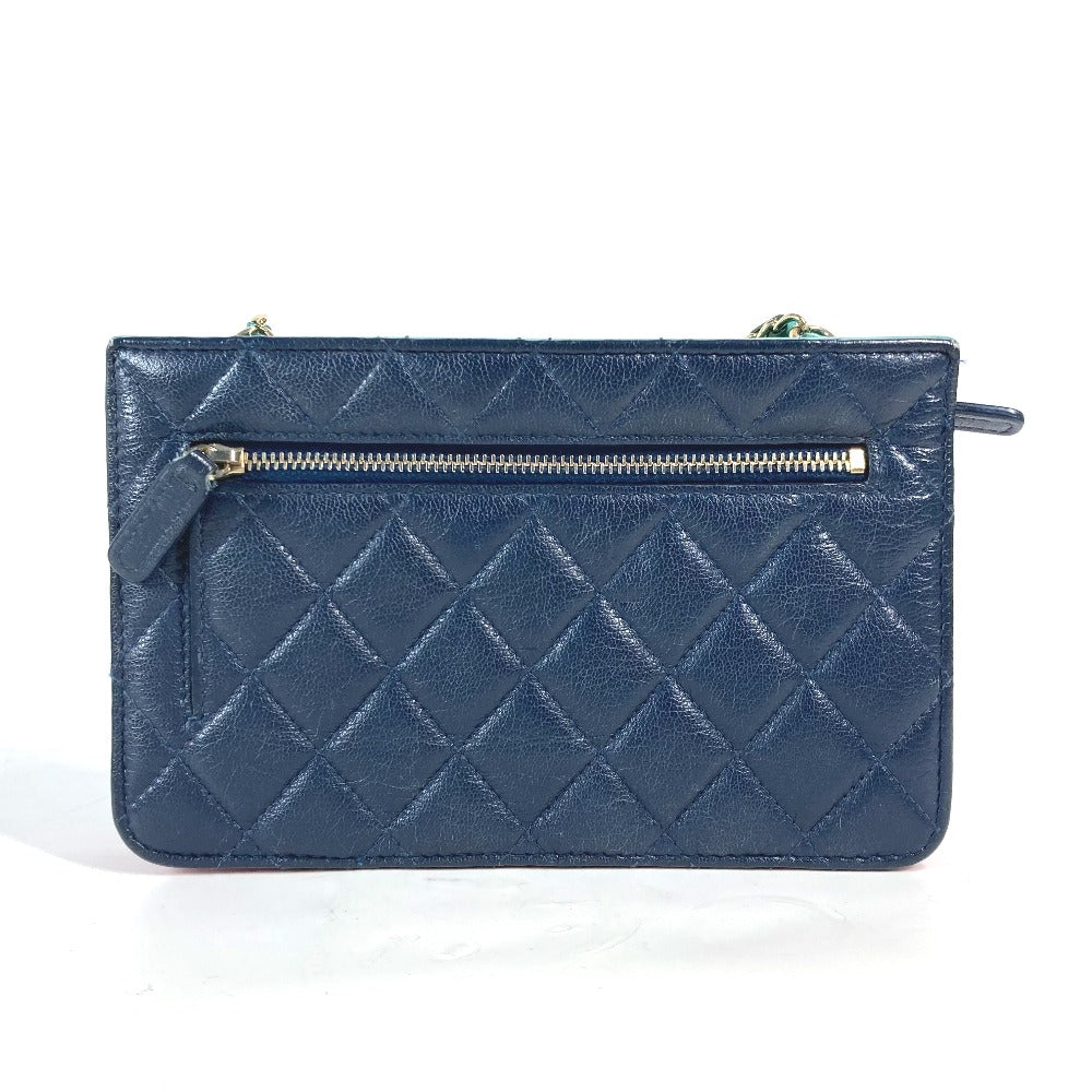 CHANEL Long Wallet Purse AP1138 Caviar skin Navy 2020 Cruise Tricolor Chain Wallet CC COCO Mark Women Used