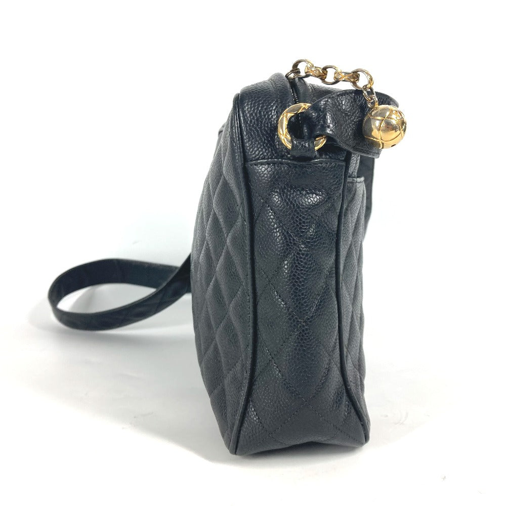 CHANEL Shoulder Bag Caviar skin black Vintage CC COCO Mark quilting matelasse Women Used