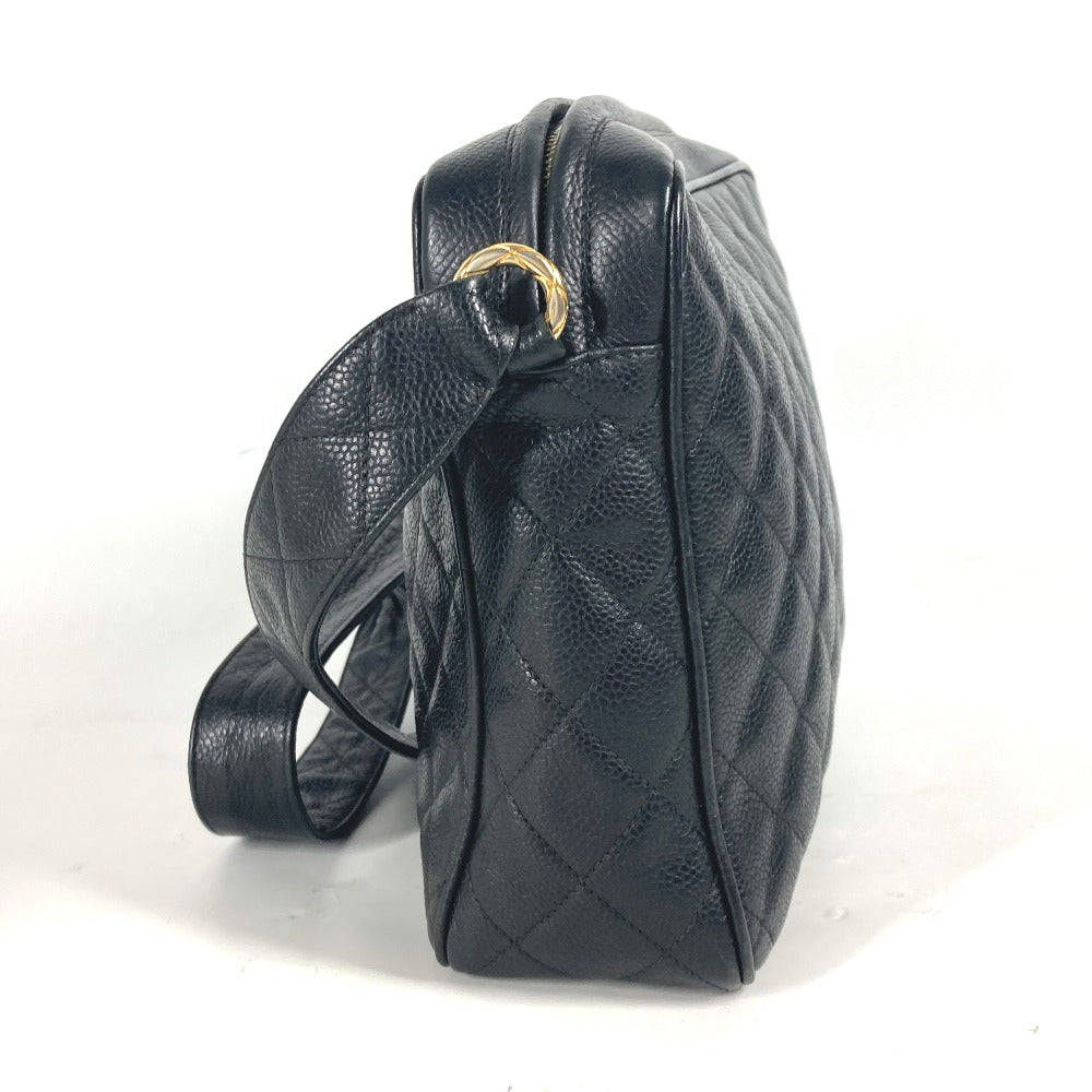 CHANEL Shoulder Bag Caviar skin black Vintage CC COCO Mark quilting matelasse Women Used