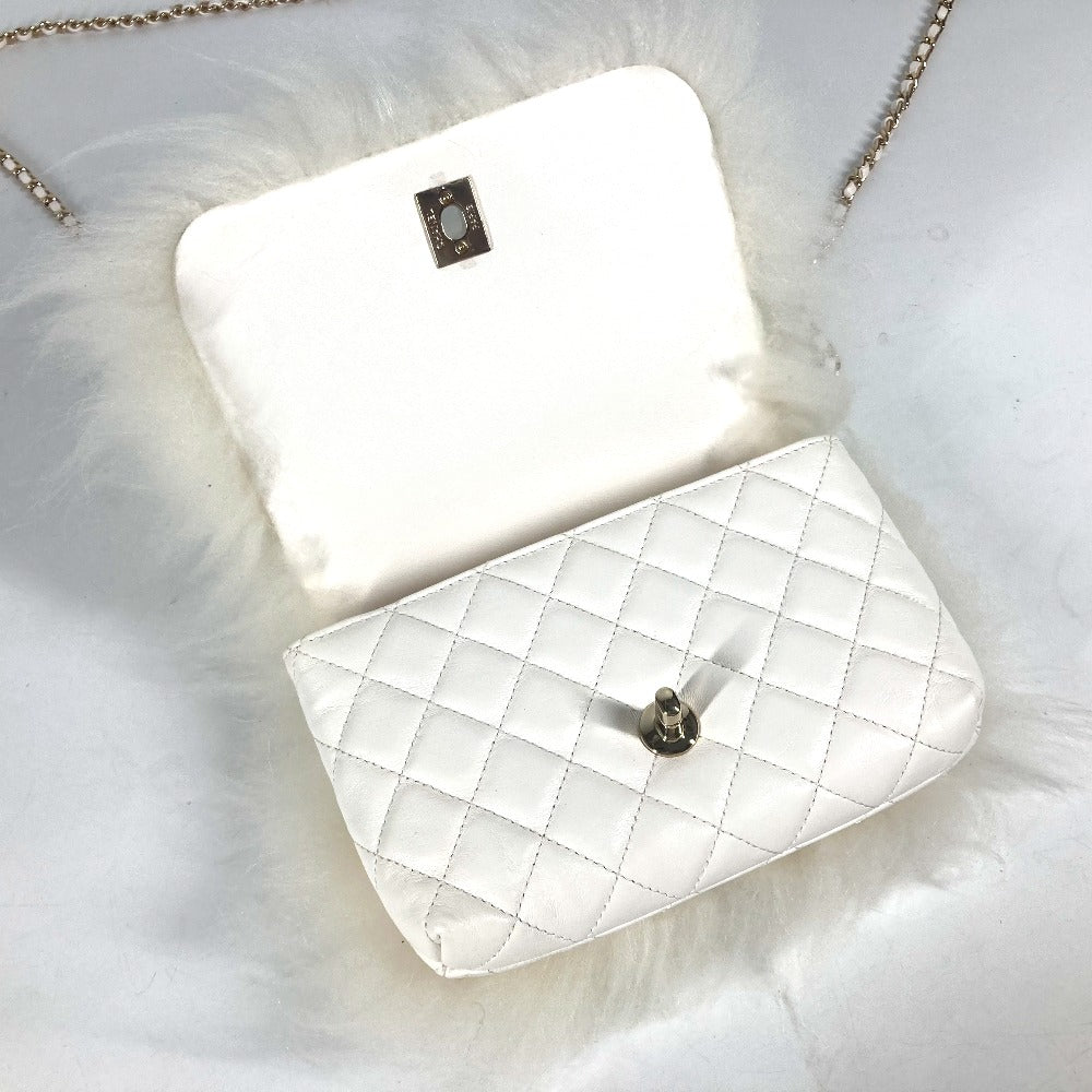 CHANEL Handbag Fur, Leather white Crossbody CC COCO Mark Matelasse Women Used