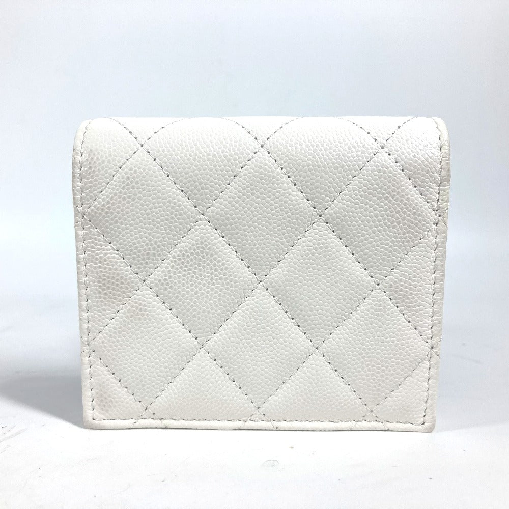 CHANEL Folded wallet AP3341 Caviar skin white Matrasse quilting CC COCO Mark Rhinestone