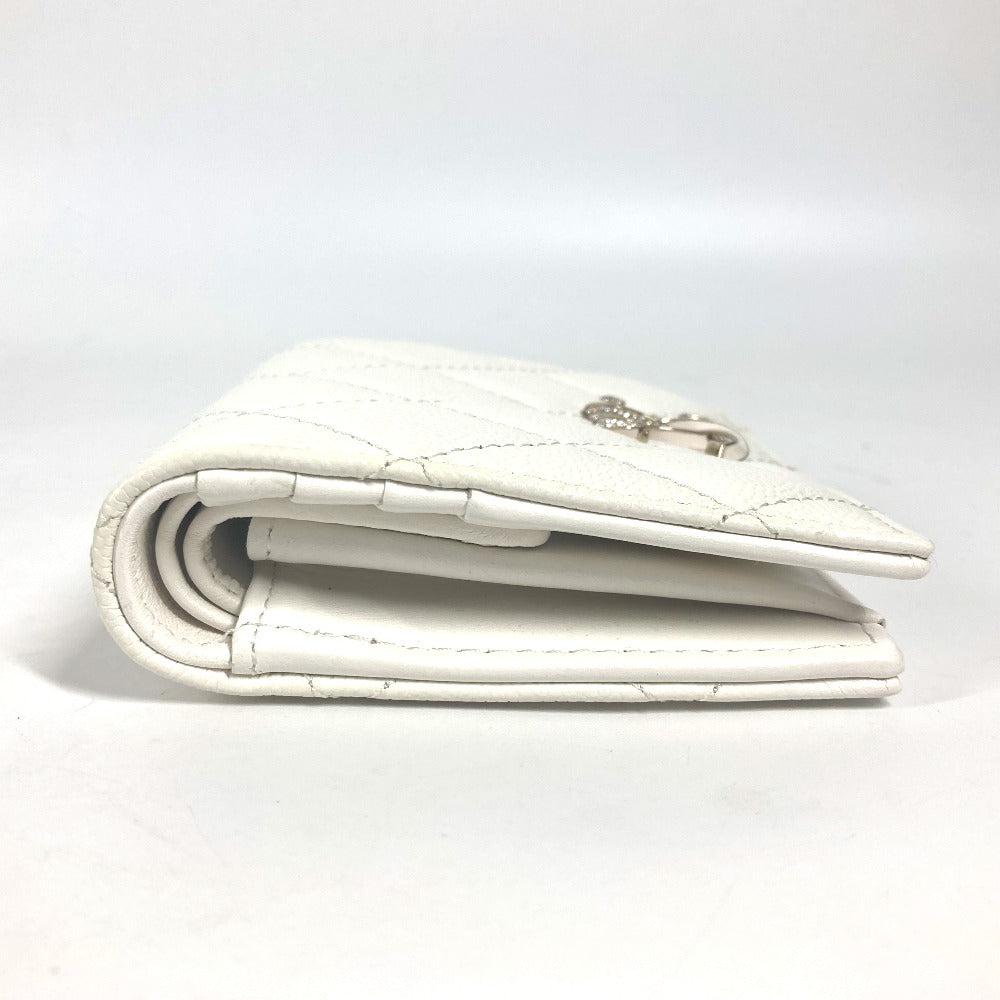 CHANEL Folded wallet AP3341 Caviar skin white Matrasse quilting CC COCO Mark Rhinestone