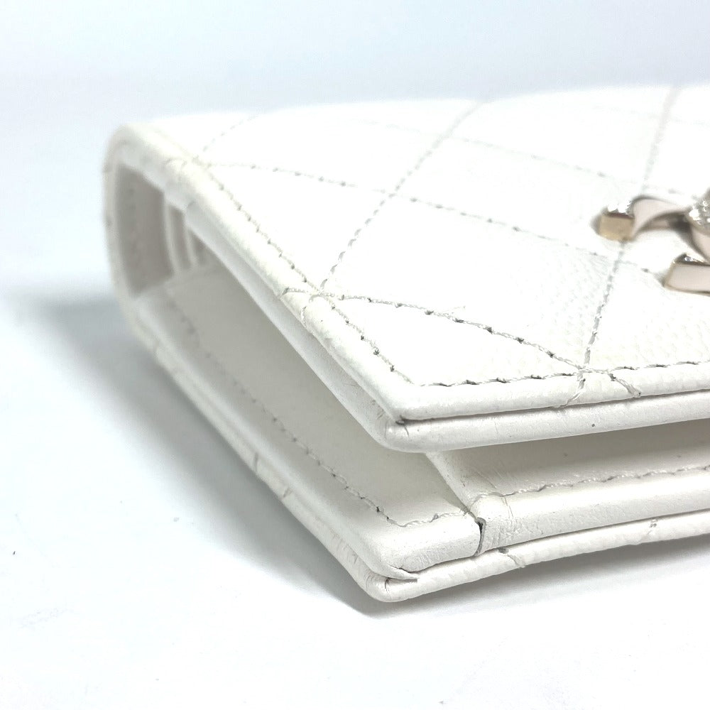 CHANEL Folded wallet AP3341 Caviar skin white Matrasse quilting CC COCO Mark Rhinestone