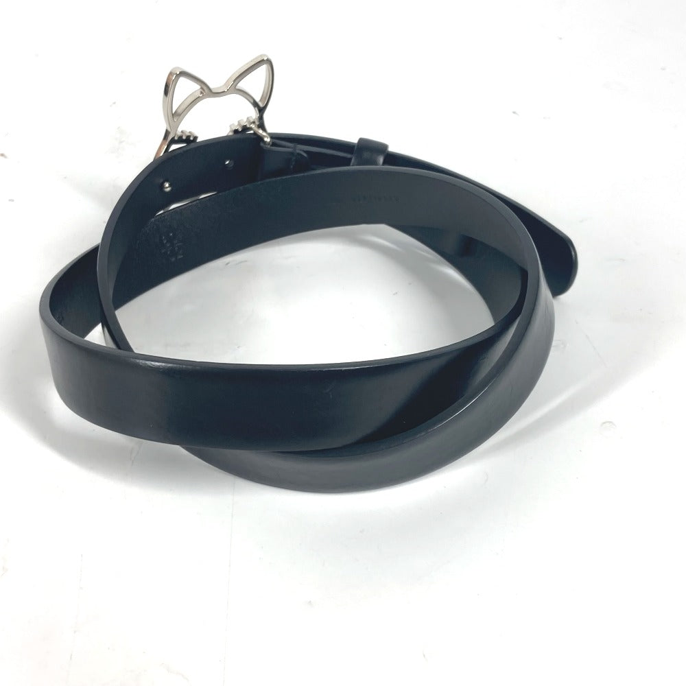 CHANEL belt leather black 16K Cat cat 80