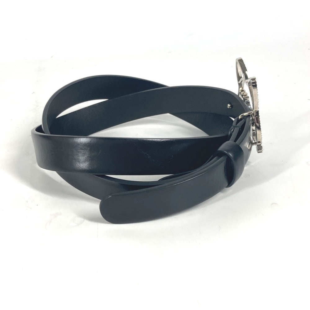 CHANEL belt leather black 16K Cat cat 80