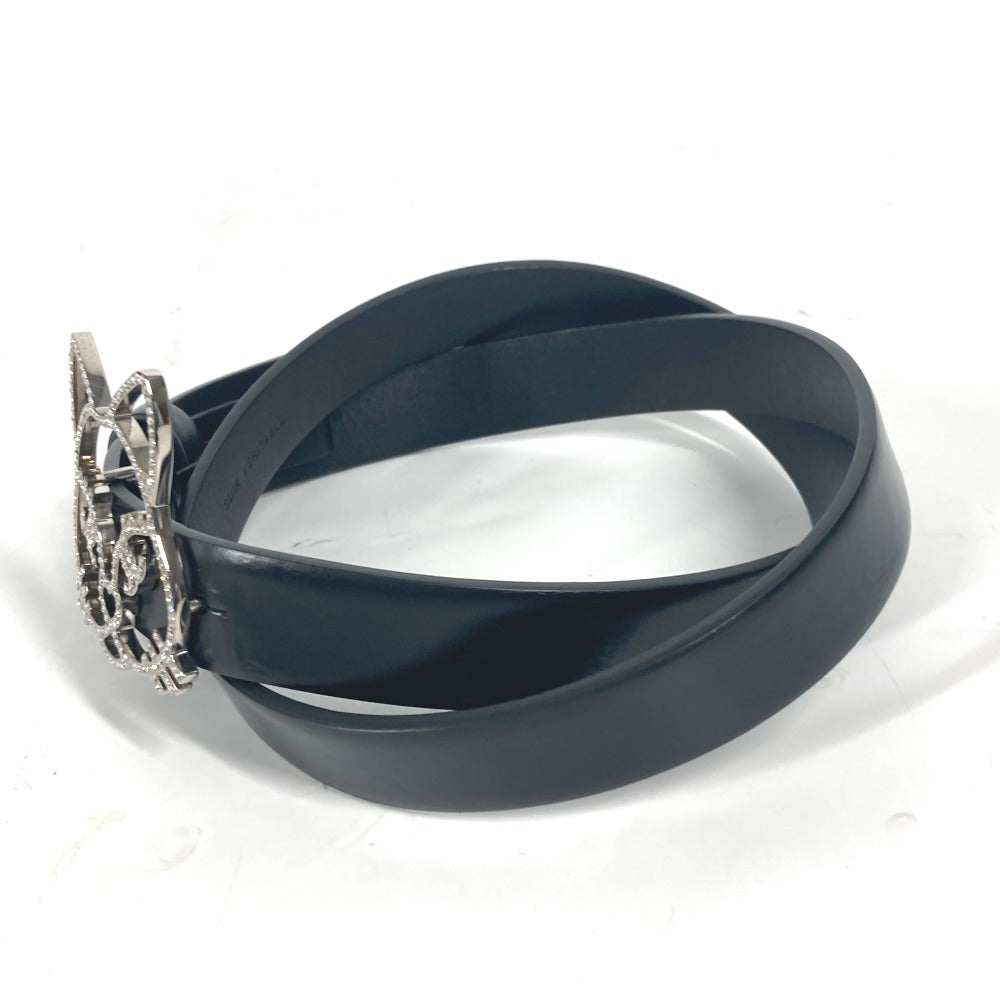 CHANEL belt leather black 16K Cat cat 80