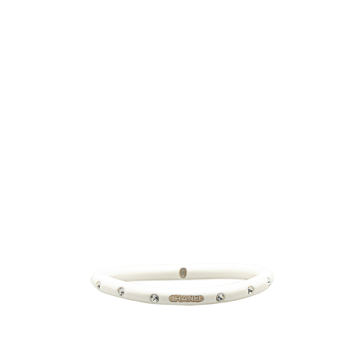 White Chanel Resin Rhinestones CC Bangle Costume Bracelet
