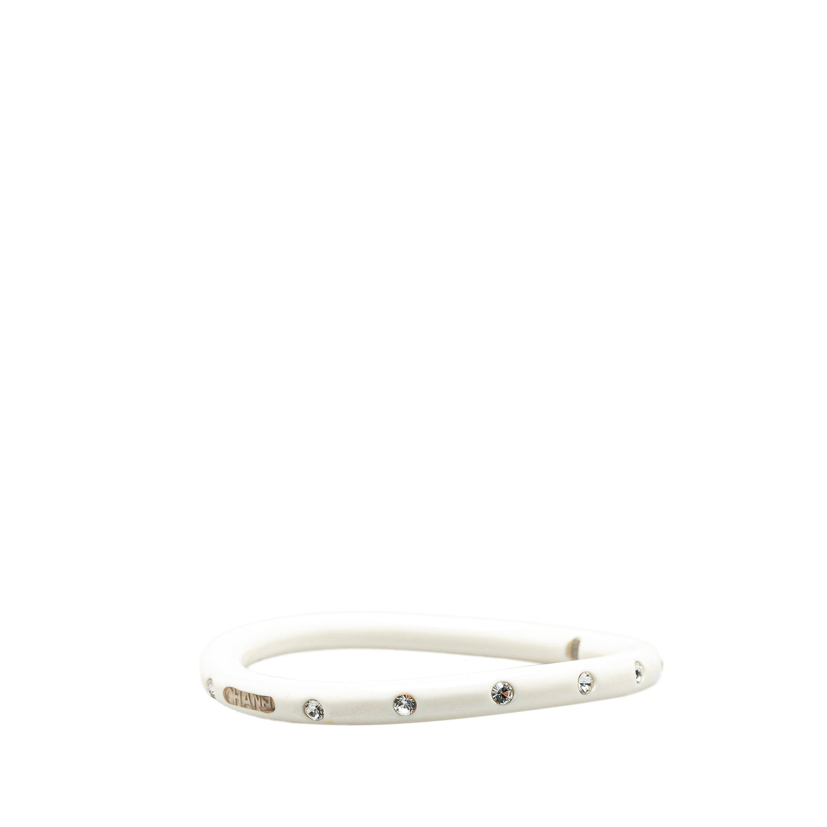 White Chanel Resin Rhinestones CC Bangle Costume Bracelet