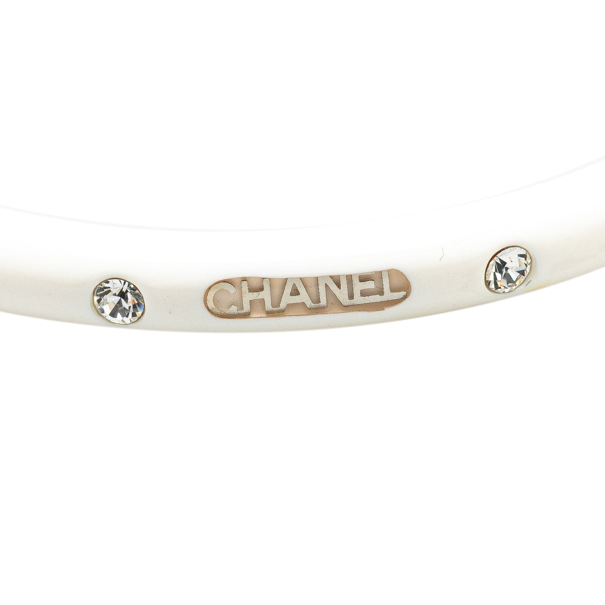 White Chanel Resin Rhinestones CC Bangle Costume Bracelet
