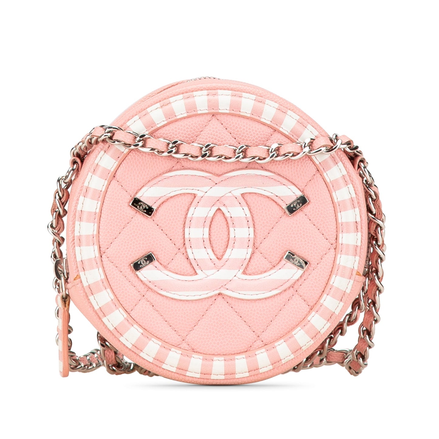 Pink Chanel Caviar Striped CC Filigree Round Crossbody