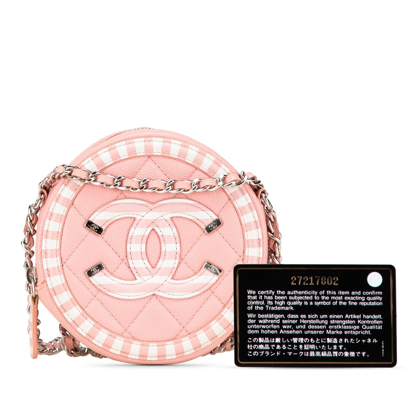Pink Chanel Caviar Striped CC Filigree Round Crossbody