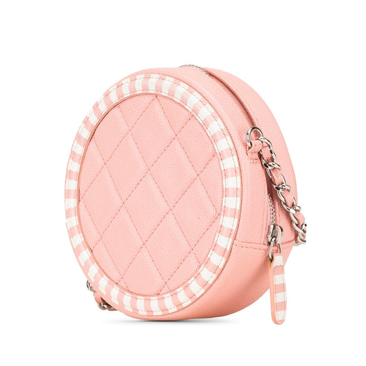 Pink Chanel Caviar Striped CC Filigree Round Crossbody