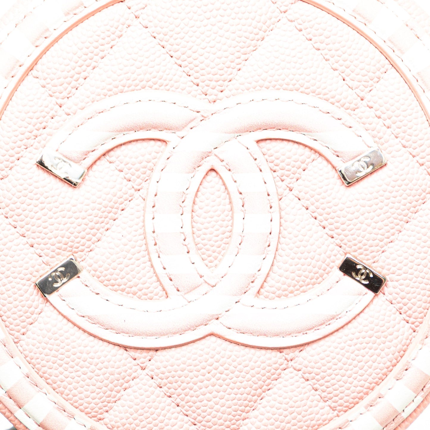Pink Chanel Caviar Striped CC Filigree Round Crossbody