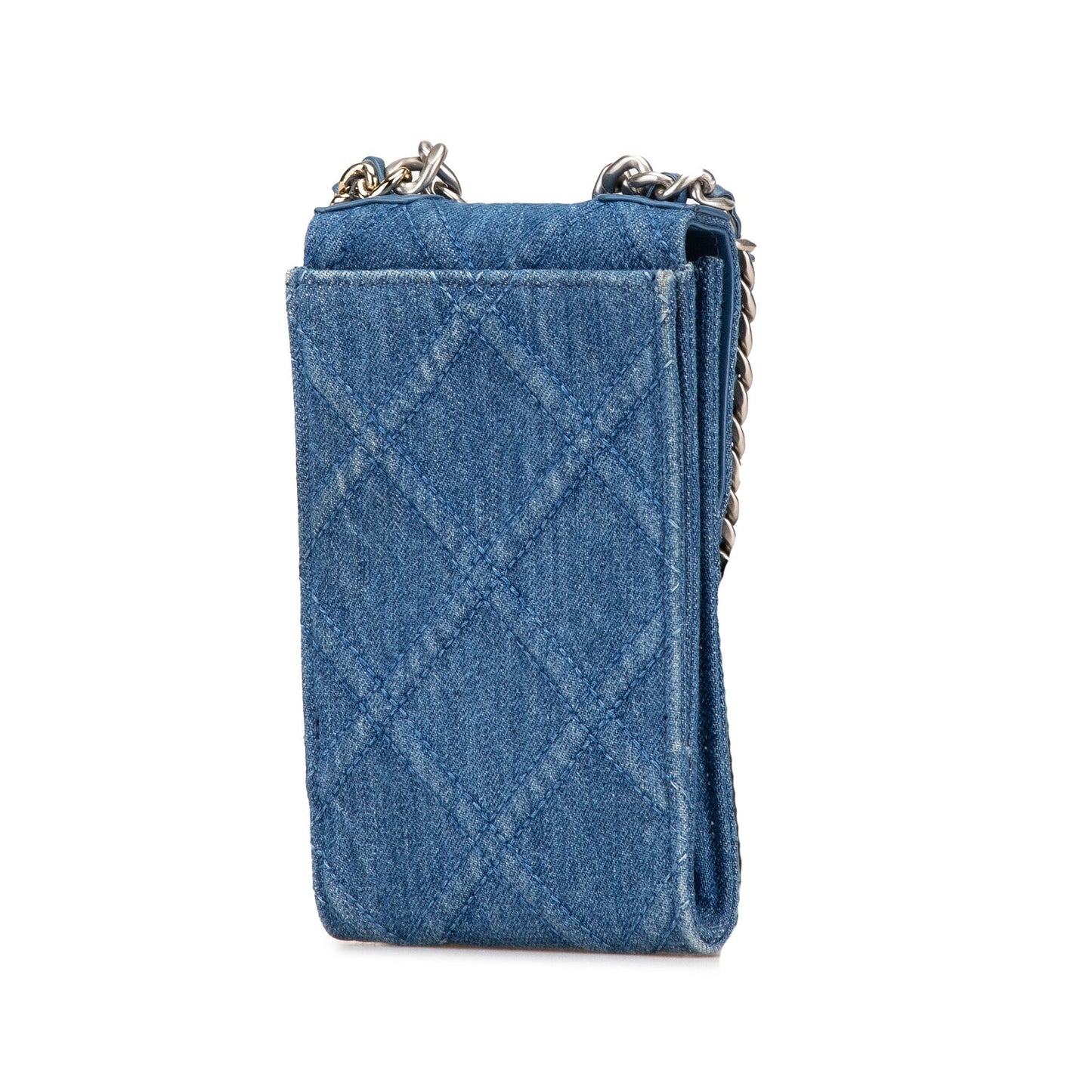 Blue Chanel Denim 19 Phone Holder with Chain Satchel