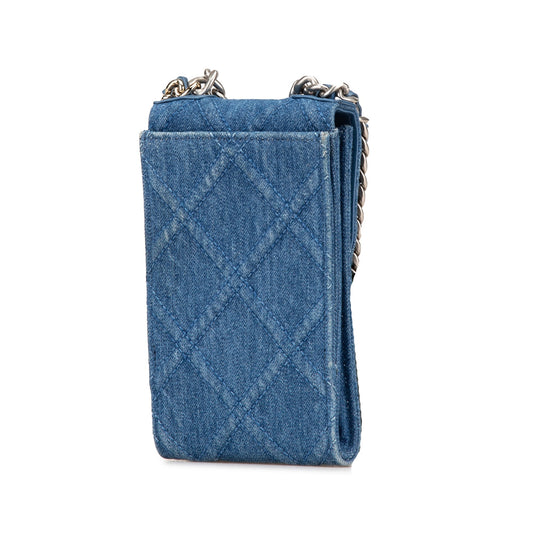 Blue Chanel Denim 19 Phone Holder with Chain Satchel