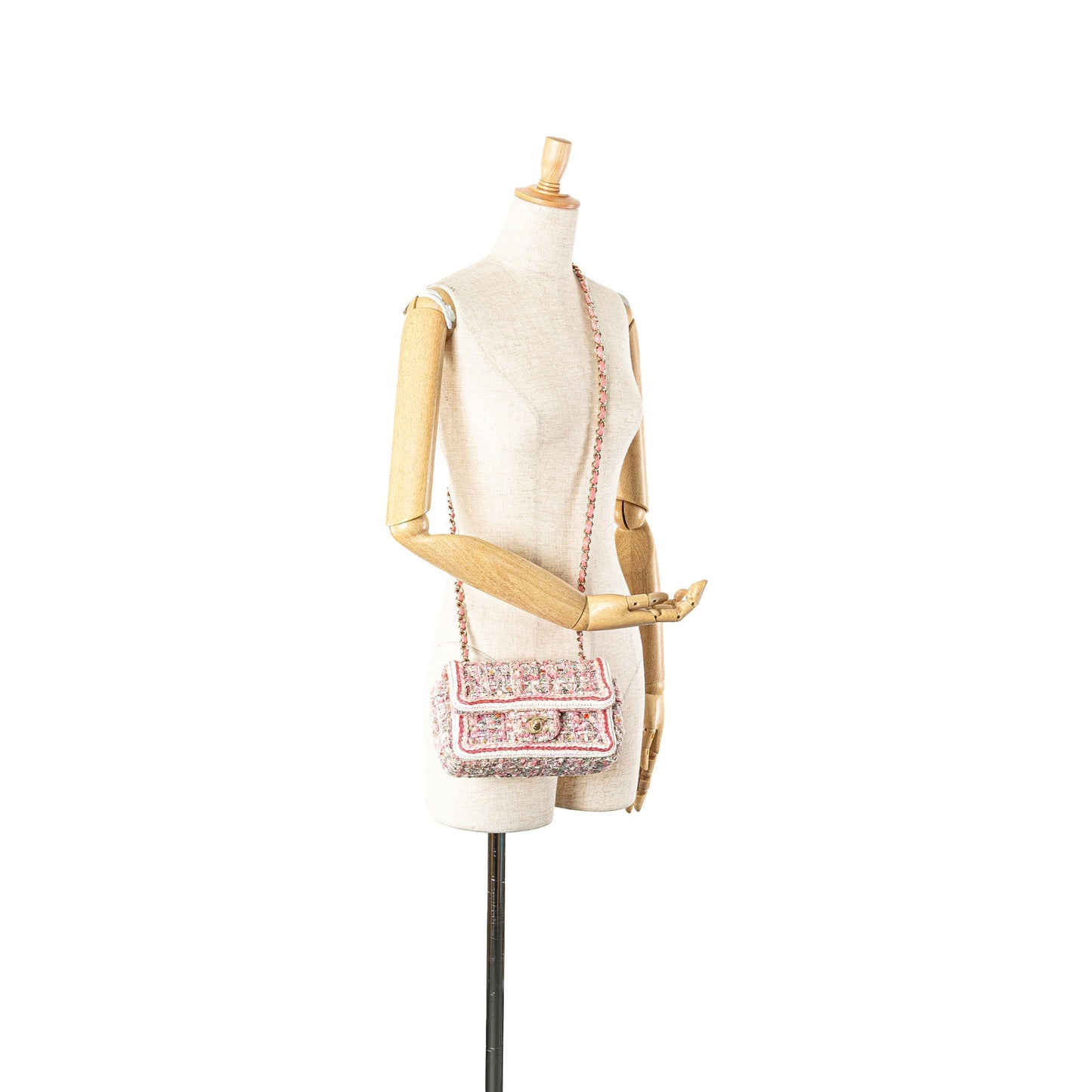 Pink Chanel Mini Rectangular Classic Tweed Braid Flap Crossbody Bag