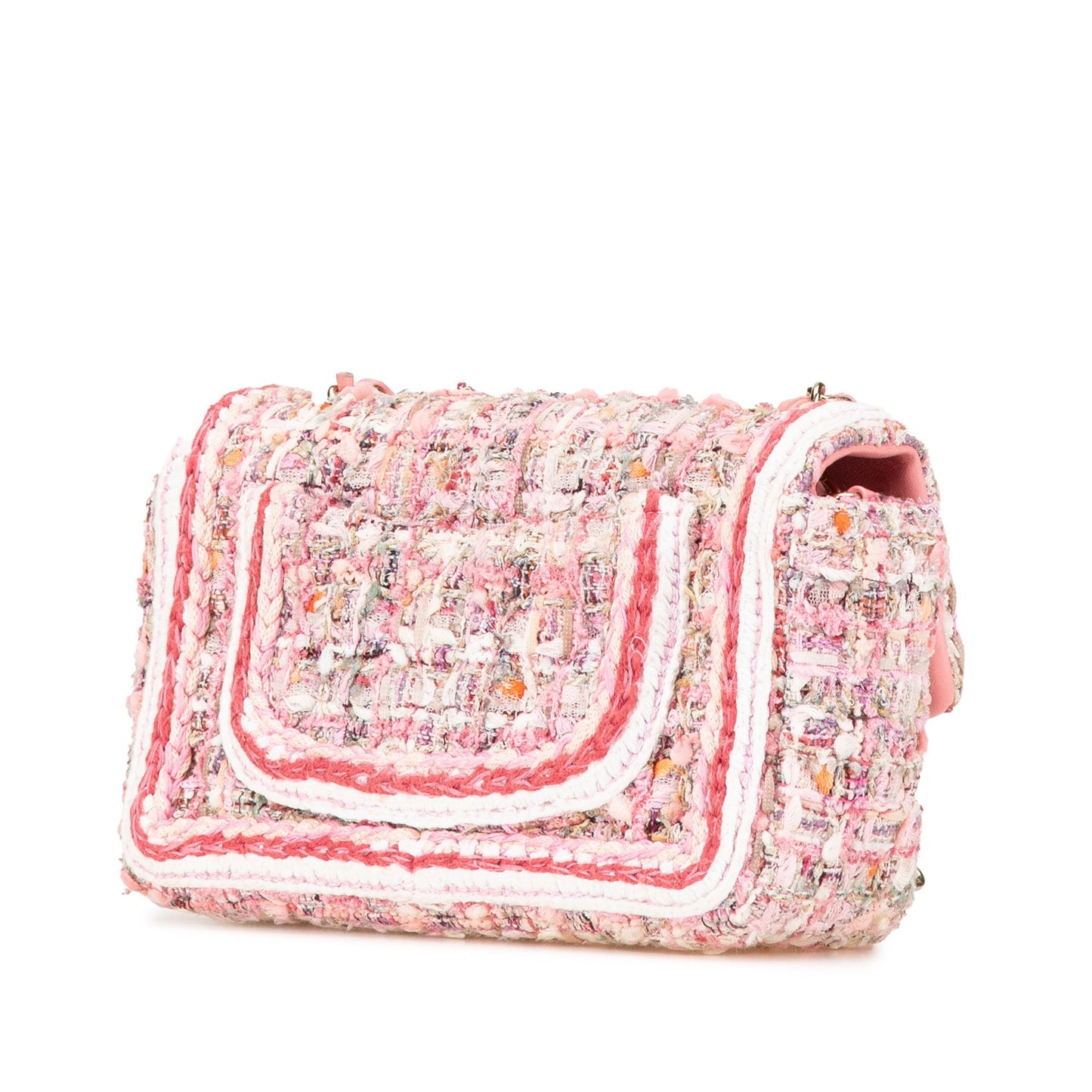 Pink Chanel Mini Rectangular Classic Tweed Braid Flap Crossbody Bag