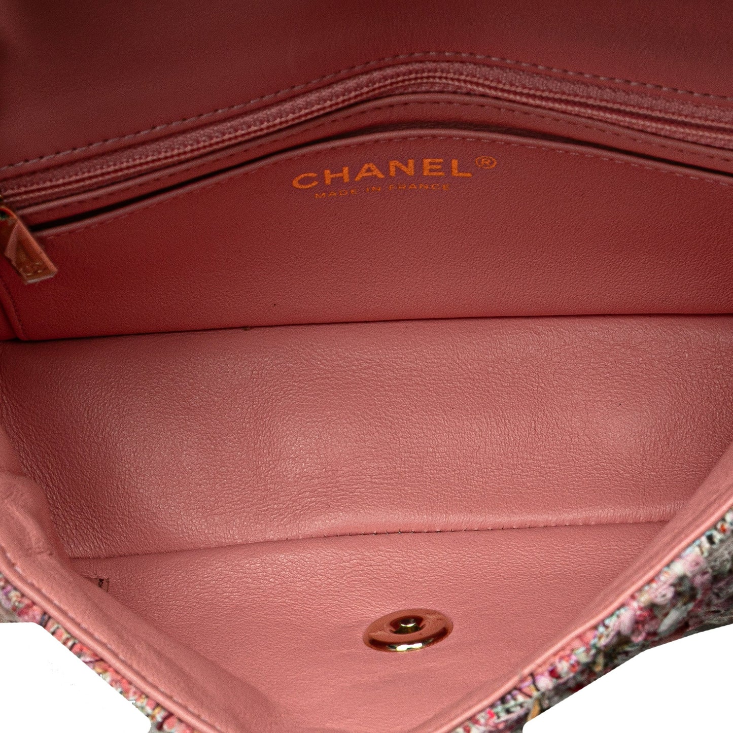 Pink Chanel Mini Rectangular Classic Tweed Braid Flap Crossbody Bag