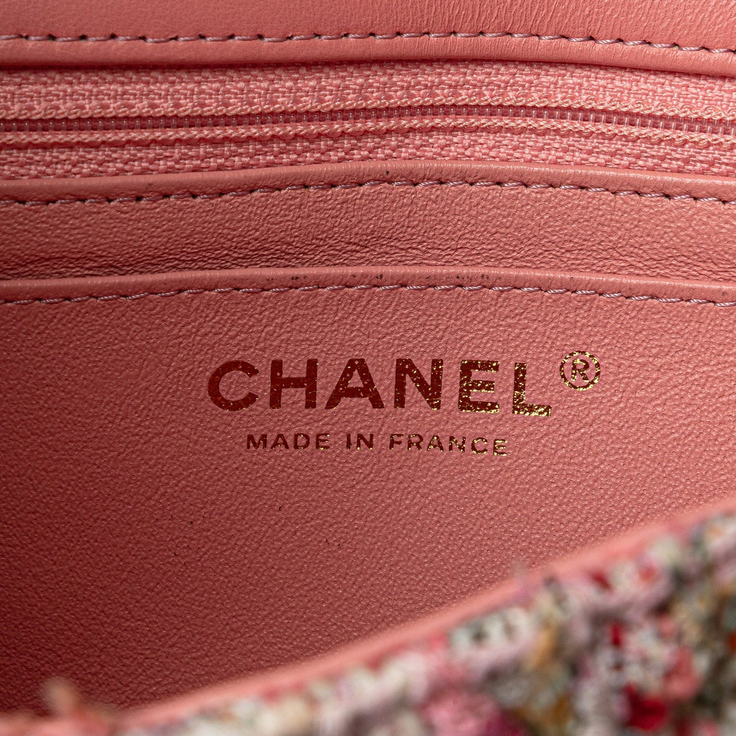 Pink Chanel Mini Rectangular Classic Tweed Braid Flap Crossbody Bag