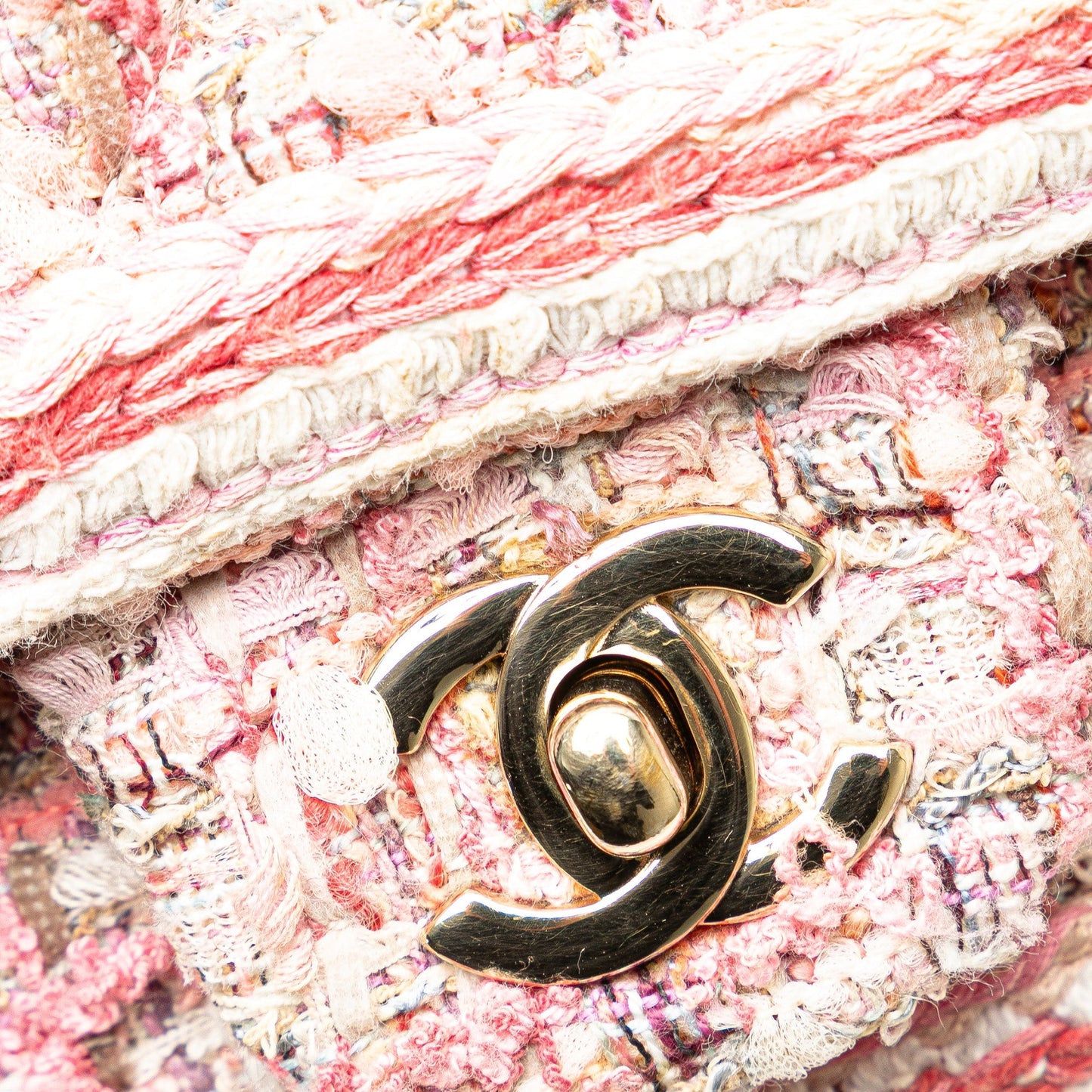 Pink Chanel Mini Rectangular Classic Tweed Braid Flap Crossbody Bag