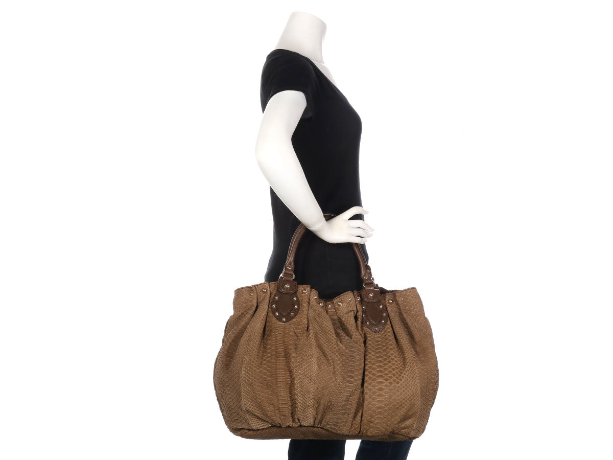 Gucci Brown Snakeskin Stud Hobo