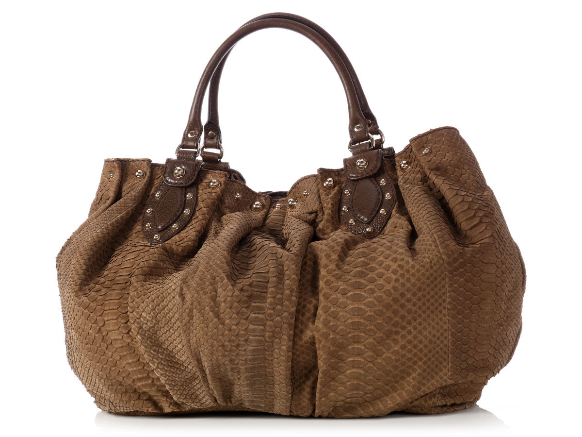Gucci Brown Snakeskin Stud Hobo