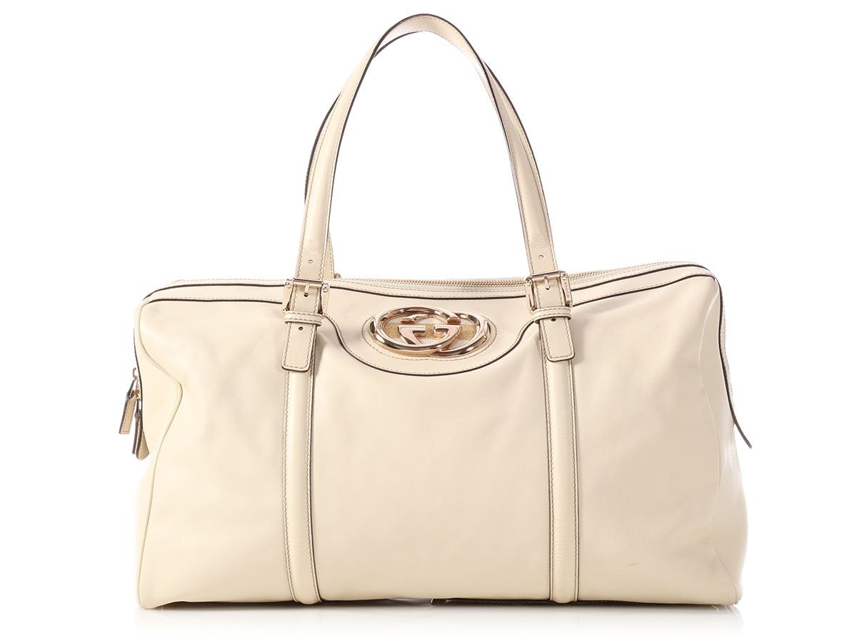 G*G Large Ivory Britt Boston Bag
