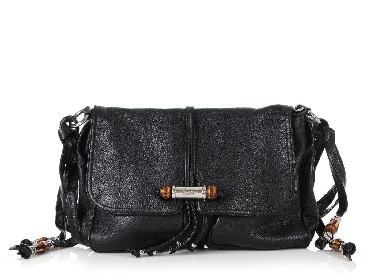 G*G Black Leather Croisette Chain Bamboo Bag