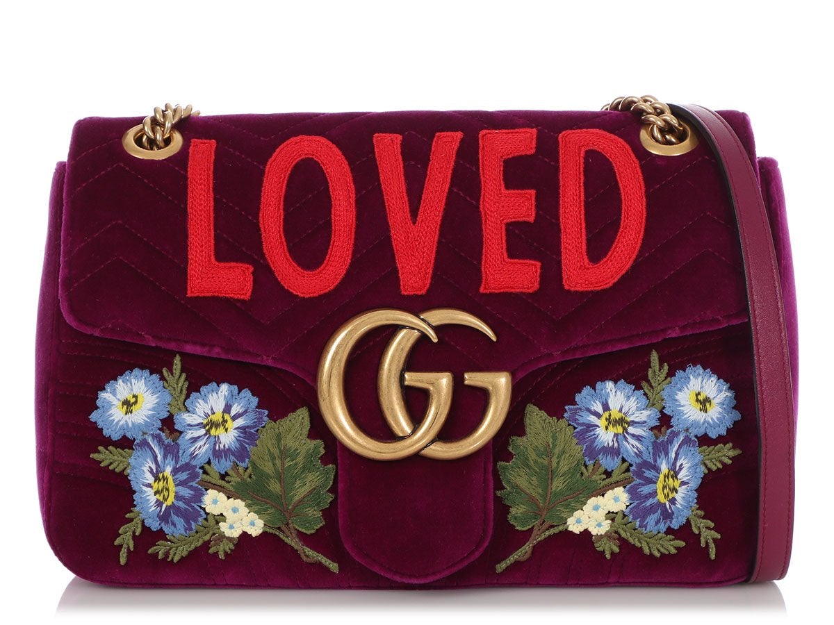 G*G Medium Purple GG Marmont Embroidered Velvet Shoulder Bag