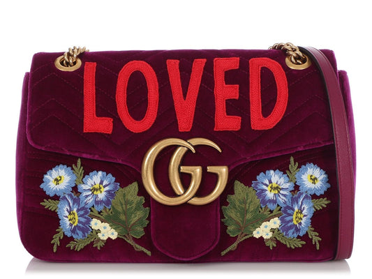 G*G Medium Purple GG Marmont Embroidered Velvet Shoulder Bag