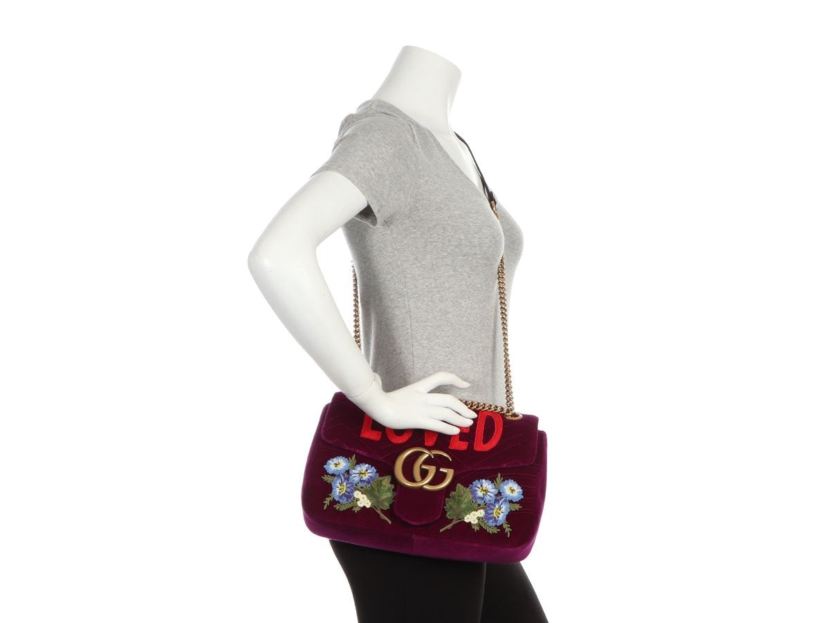 G*G Medium Purple GG Marmont Embroidered Velvet Shoulder Bag