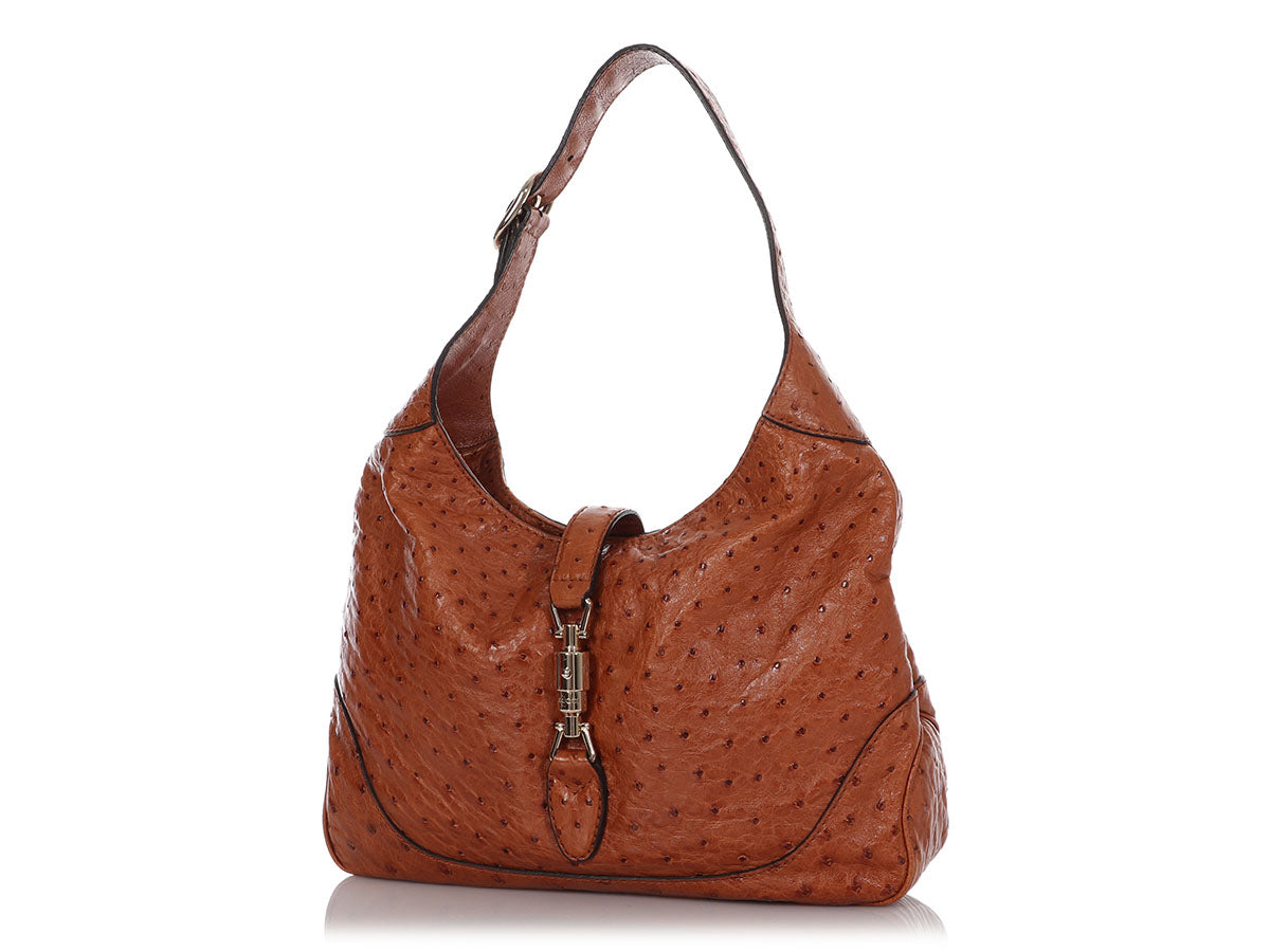 Gucci Medium Gingerbread Ostrich Jackie Hobo
