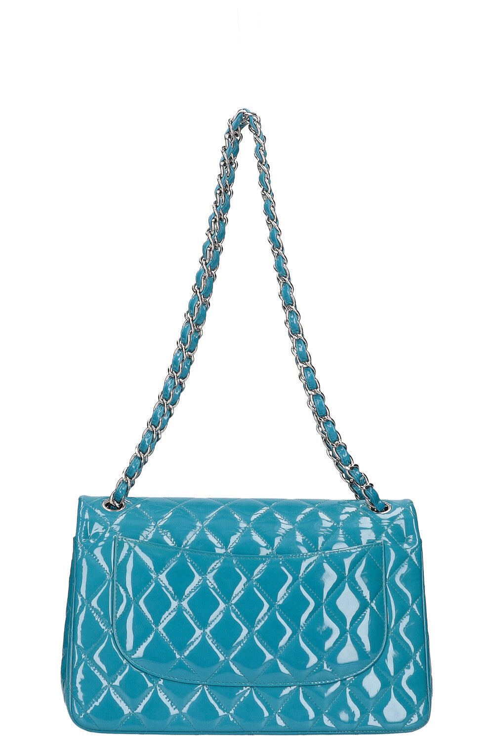CHANEL Double Flap Bag Large Patent Leather Bright Blue