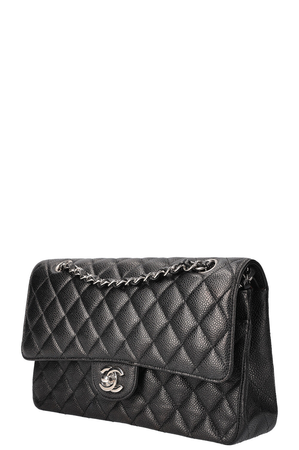 CHANEL Medium Double Flap Bag Caviar Black Silver