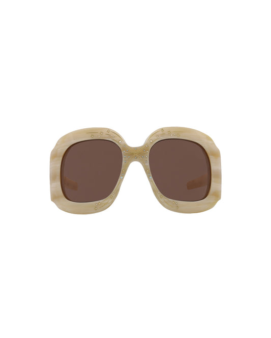 Gucci Womens Shield/Wrap Beige Beige Brown Fashion Designer Eyewear Beige Beige Brown