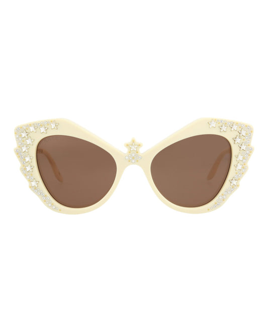 Gucci Womens Cat Eye Ivory Ivory Brown Fashion Designer Eyewear Ivory Ivory Brown